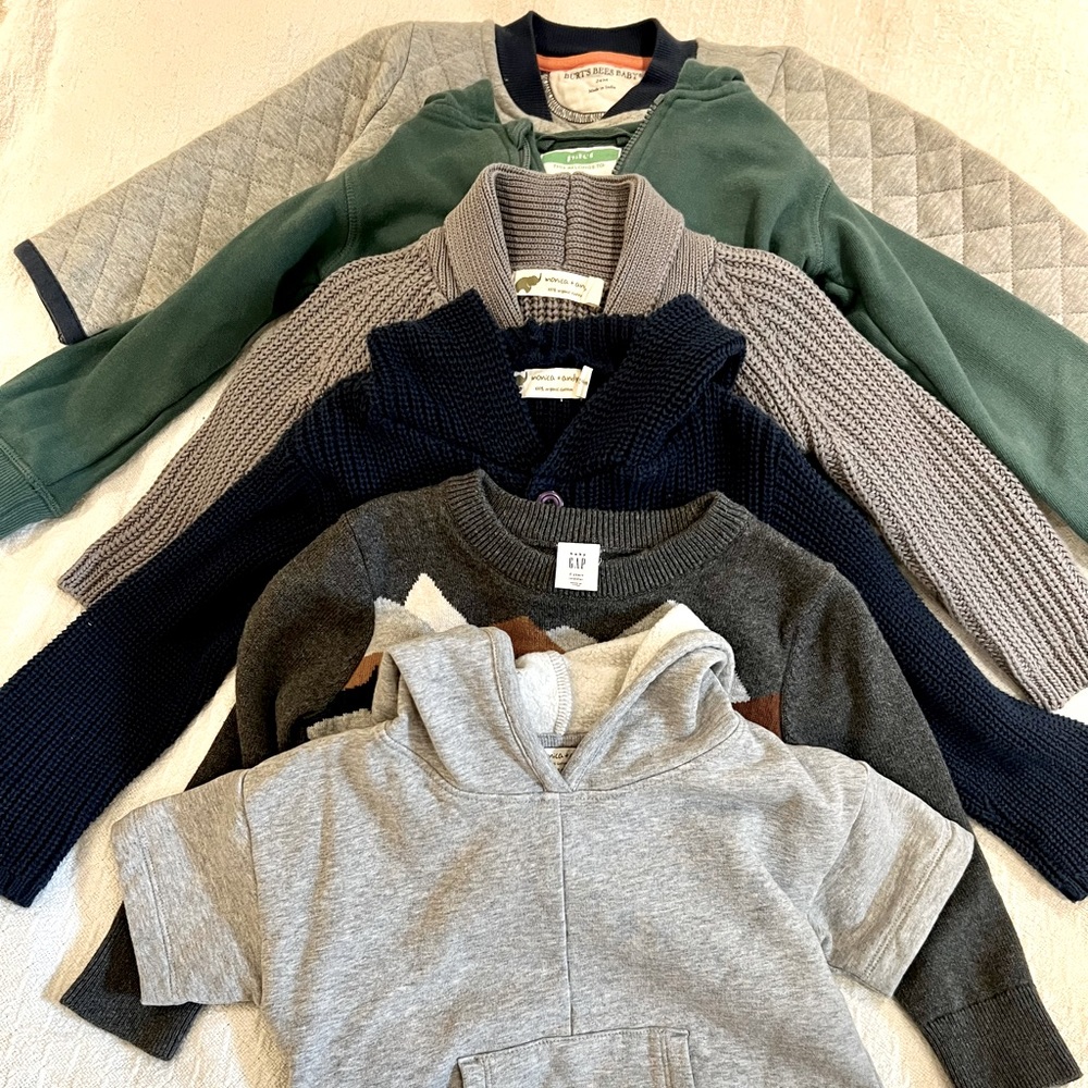 Lot Box 10 Baby Organic Sweaters 18-24M RARE Monica Andy, Burts Bees, PACT, Gap